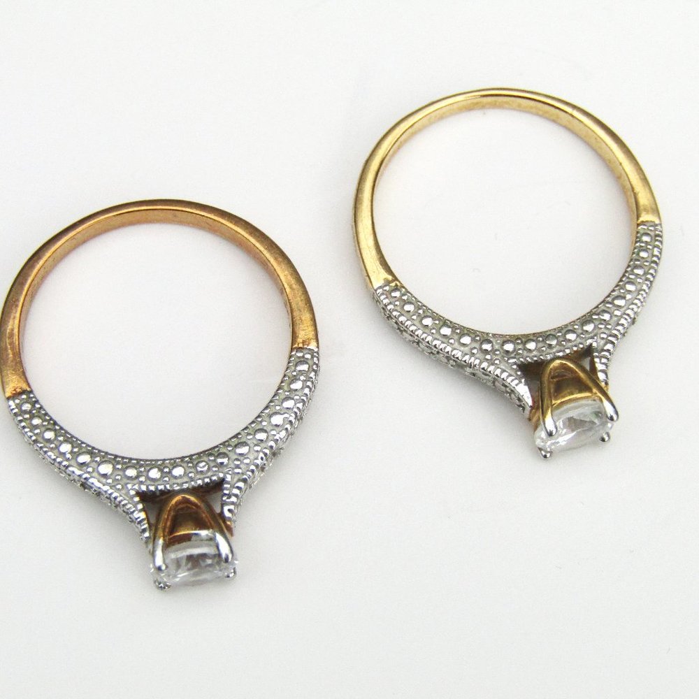 Lajerrio Solitaire Ring Lot of 2 White Sapphire Gold Over Silver - Size 9